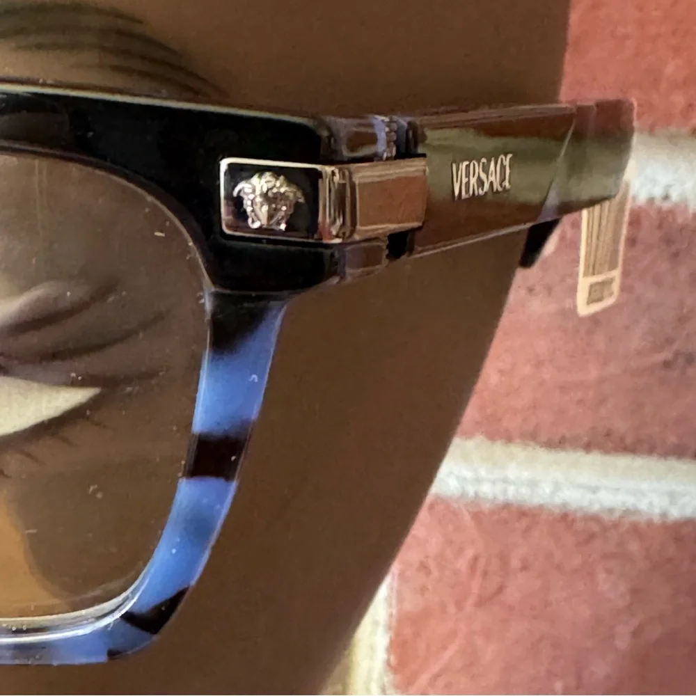 •Versace VE3354 Top Black/Havana Blue Acetate Rectangle Glasses Frame NWT